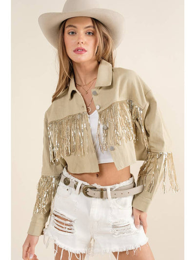 Sequin Fringe "Only One" Cropped Jacket