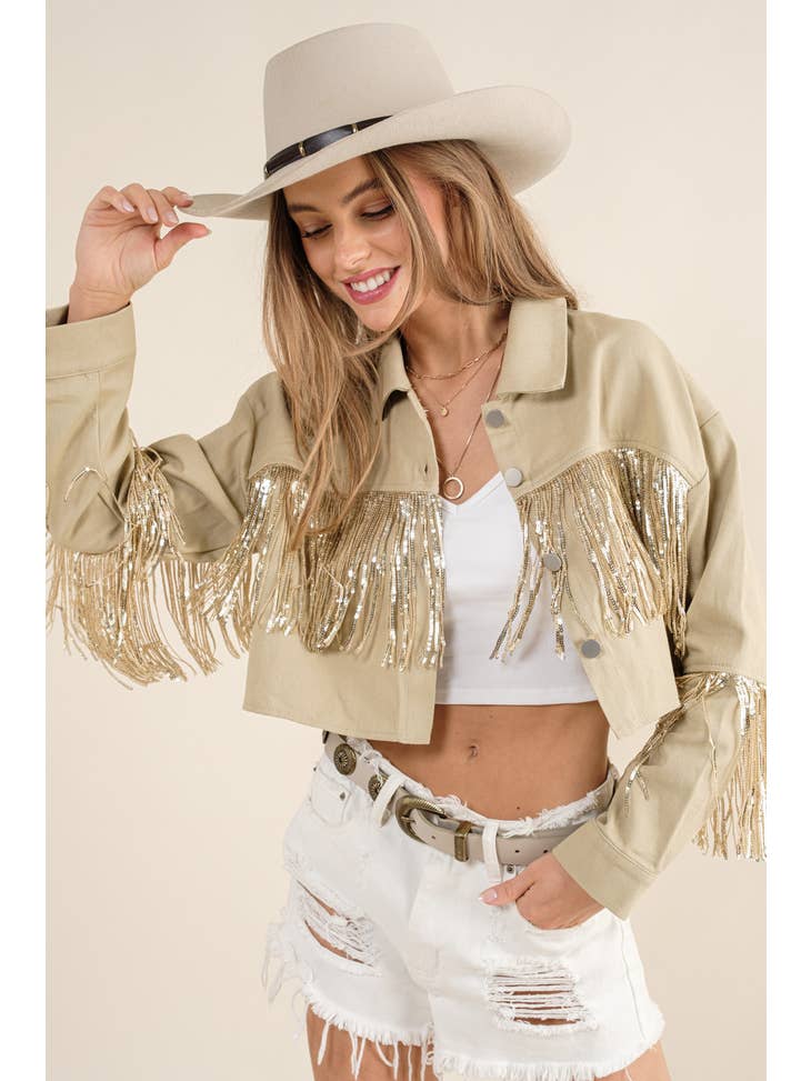 Sequin Fringe "Only One" Cropped Jacket