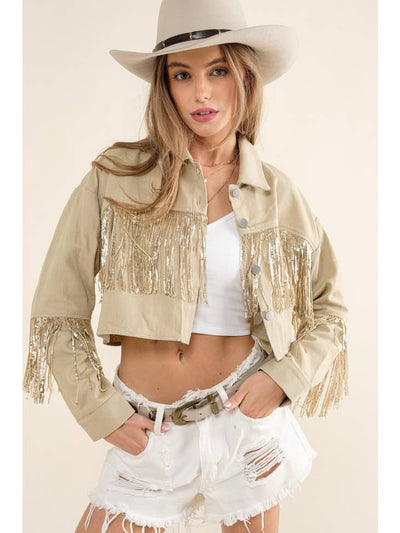Sequin Fringe "Only One" Cropped Jacket