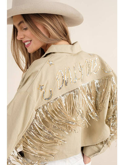 Sequin Fringe "Only One" Cropped Jacket