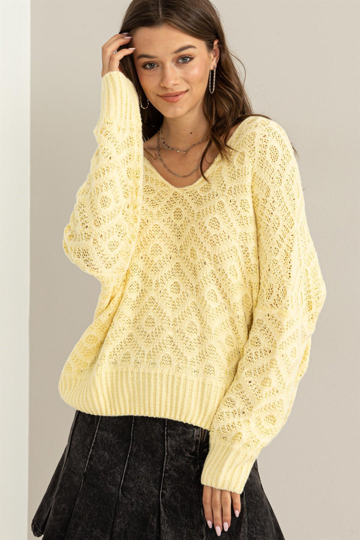 V Neck Patterned Sweater