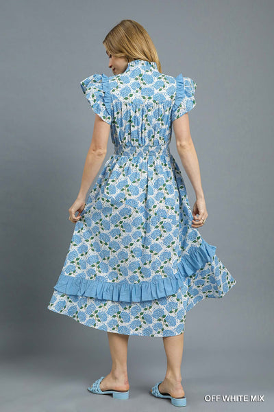 Ruffle Sleeve Floral Midi Dress