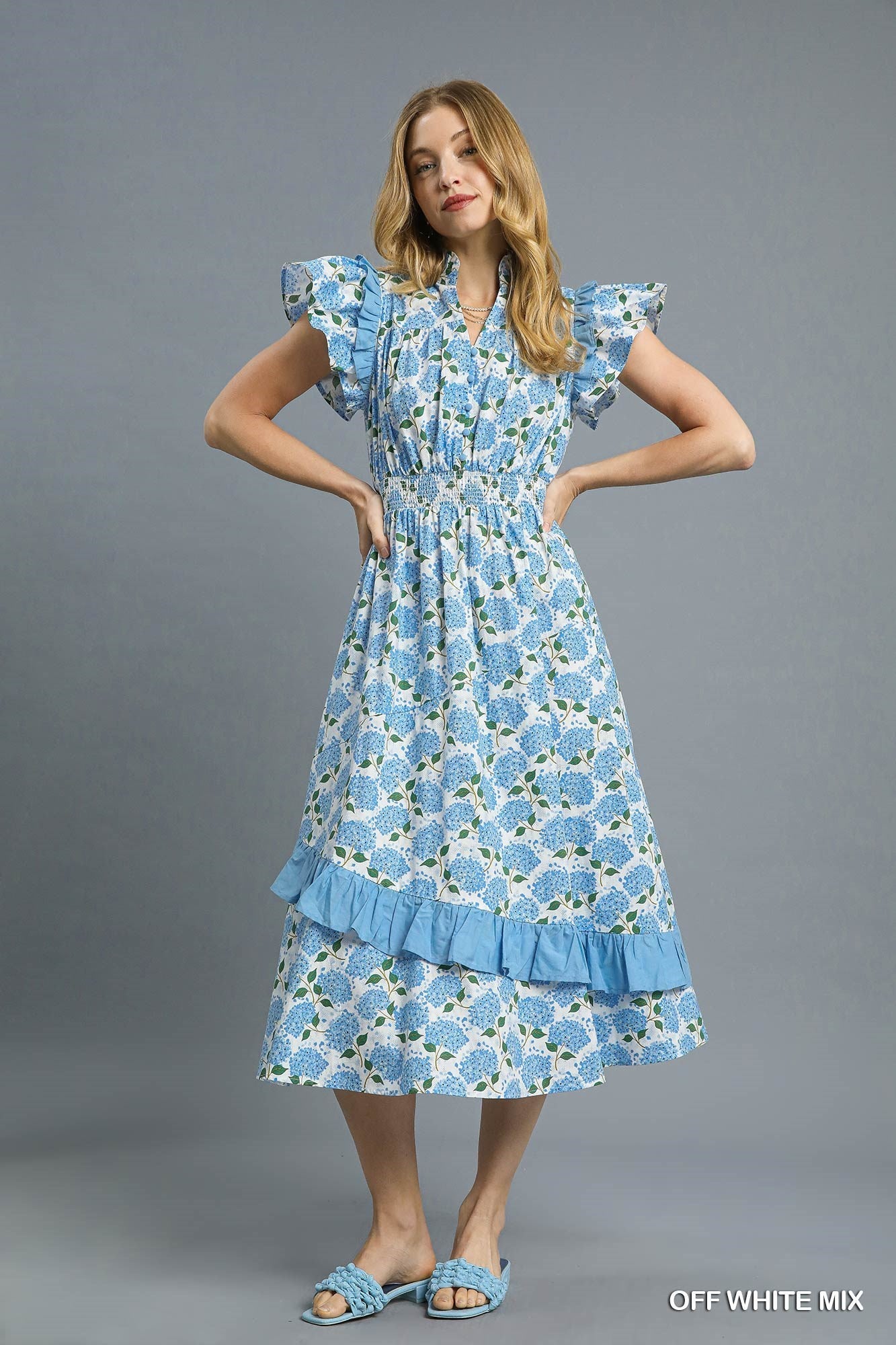 Ruffle Sleeve Floral Midi Dress