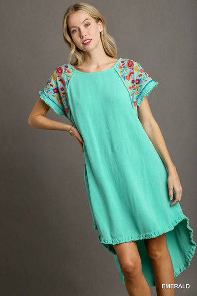 Linen Embroidered High Low Dress