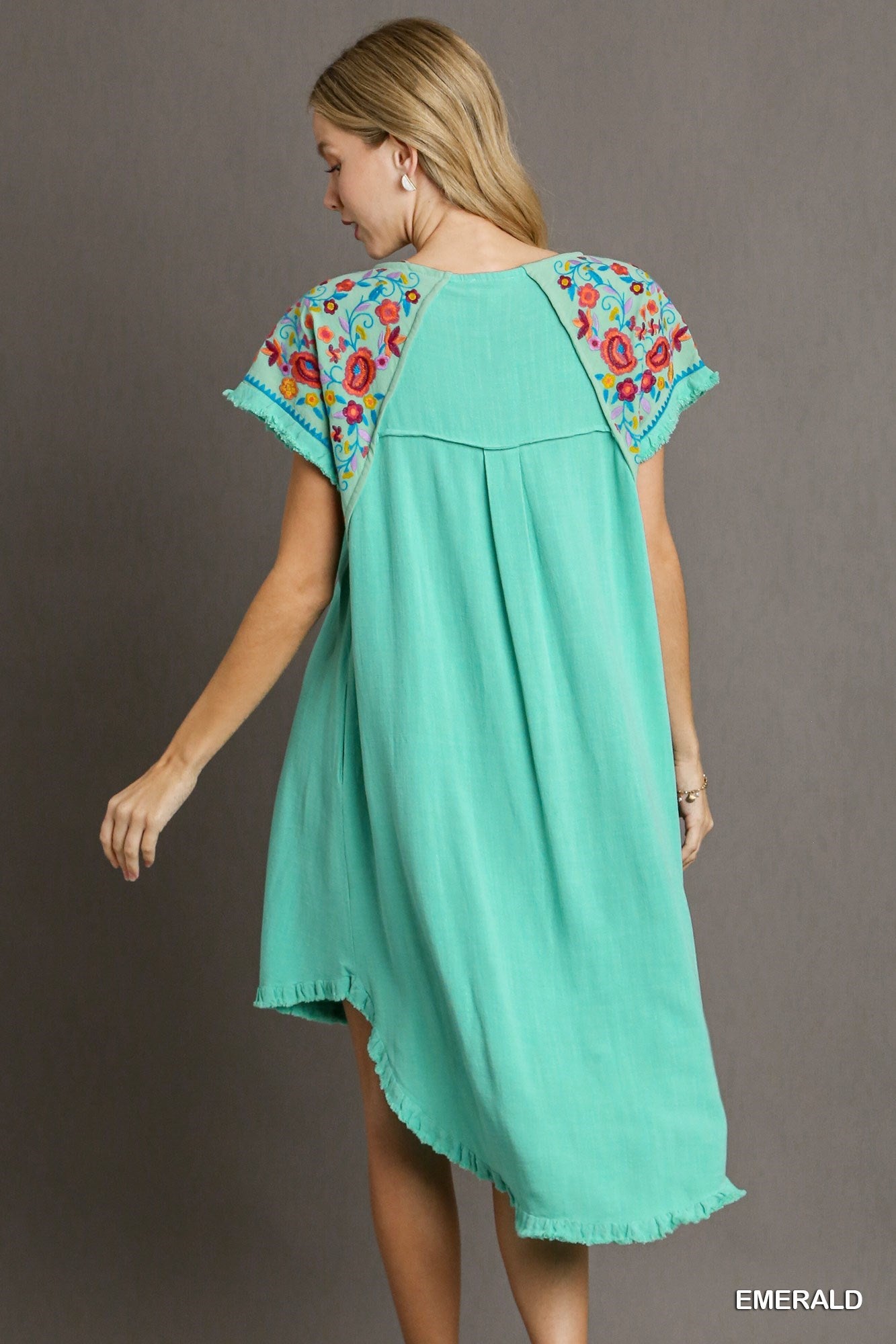 Linen Embroidered High Low Dress