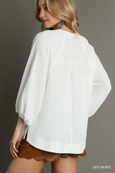 Notched Raglan Sleeve Top