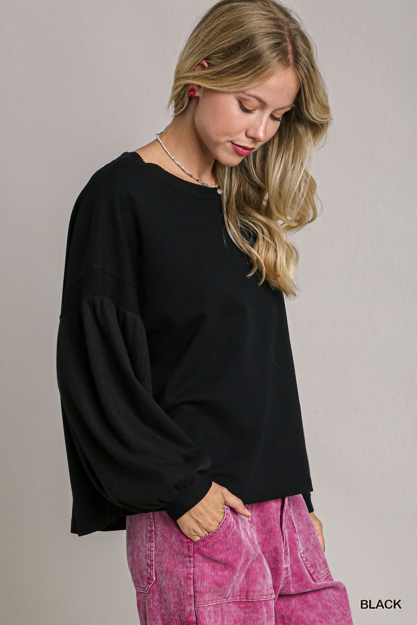French Terry Waffle Knit Top
