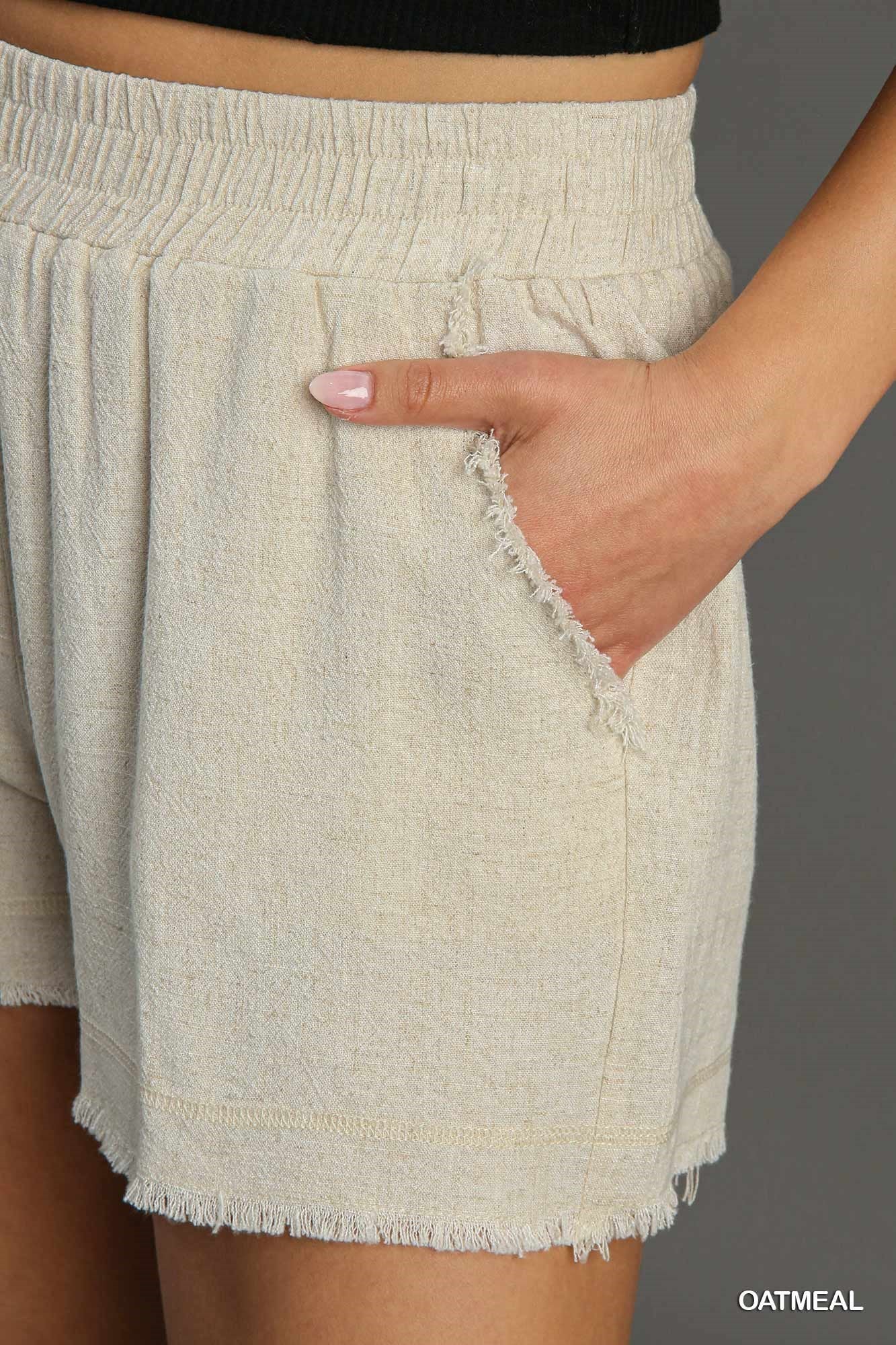 Frayed Hem Linen Shorts