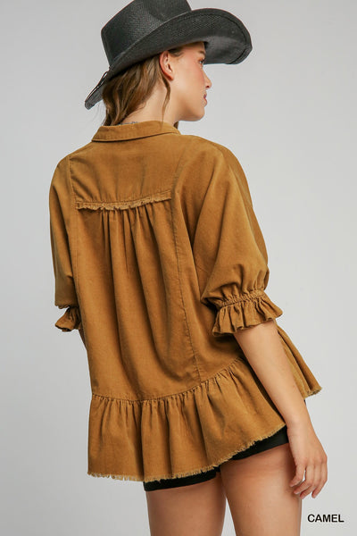 Corduroy Collared Top