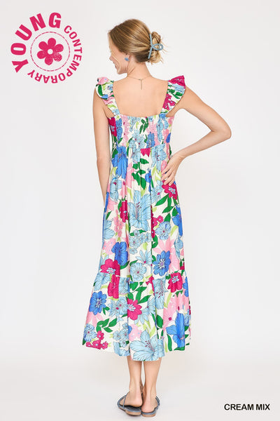 Ruffle Strap Tiered Midi Dress