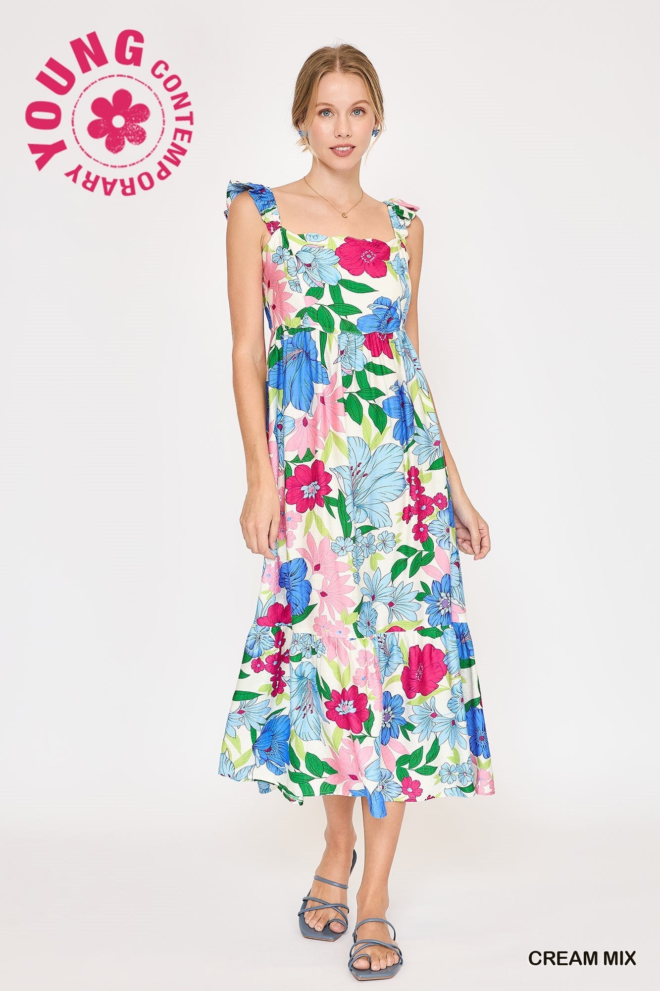 Ruffle Strap Tiered Midi Dress