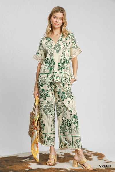 Abstract Floral Print Pant Set