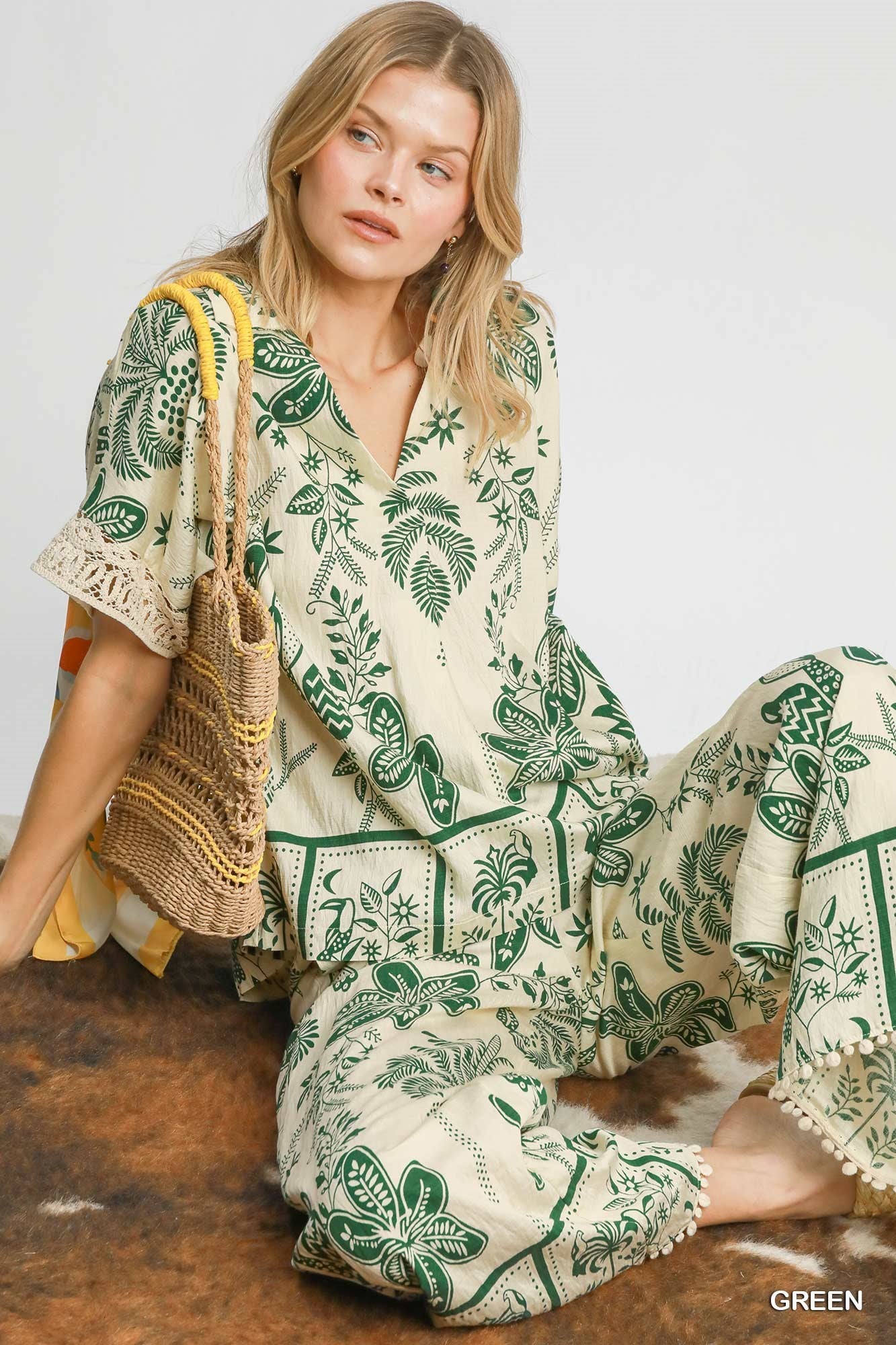 Abstract Floral Print Pant Set