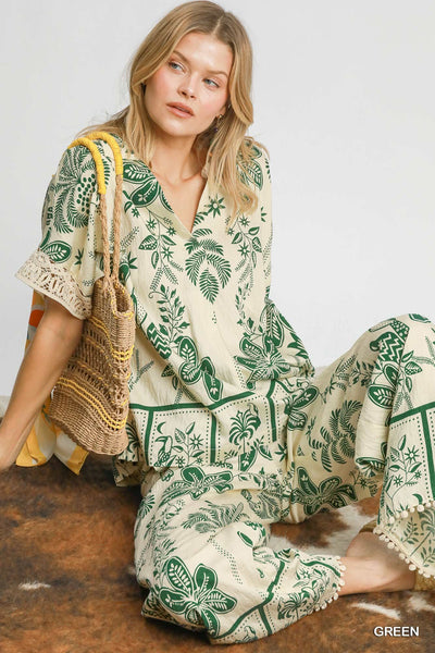 Abstract Floral Print Pant Set