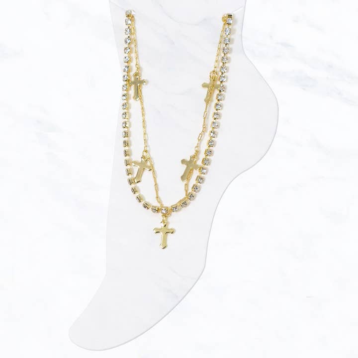 Layered Cross Anklet