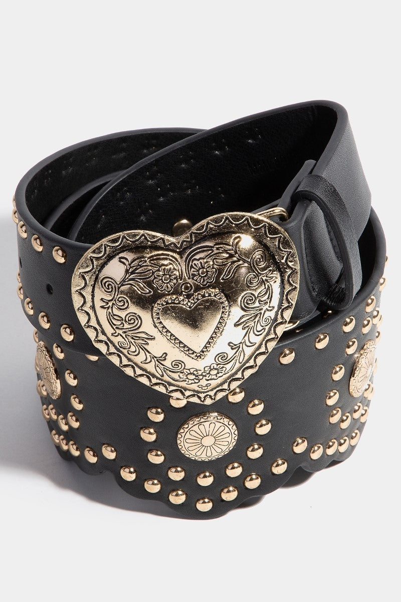 Heart Buckle Studded Belt
