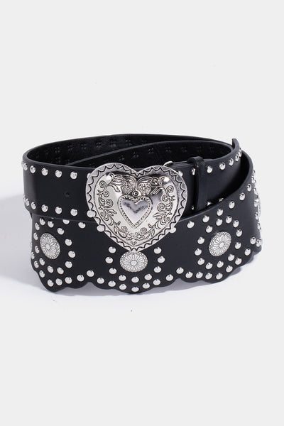 Heart Buckle Studded Belt