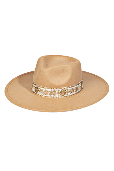 Gold Embroidered Strap Fedora