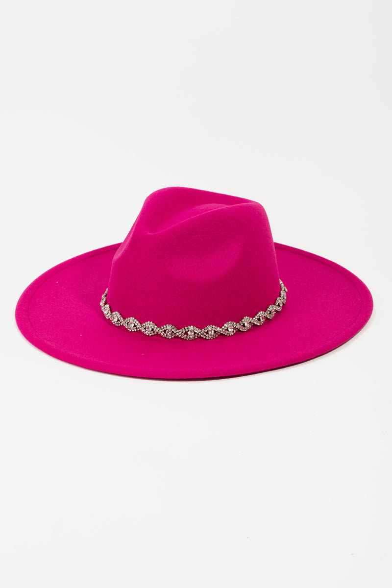 Rhinestone Chain Twist Strap Fedora