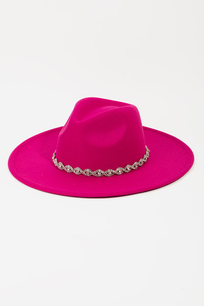 Rhinestone Chain Twist Strap Fedora