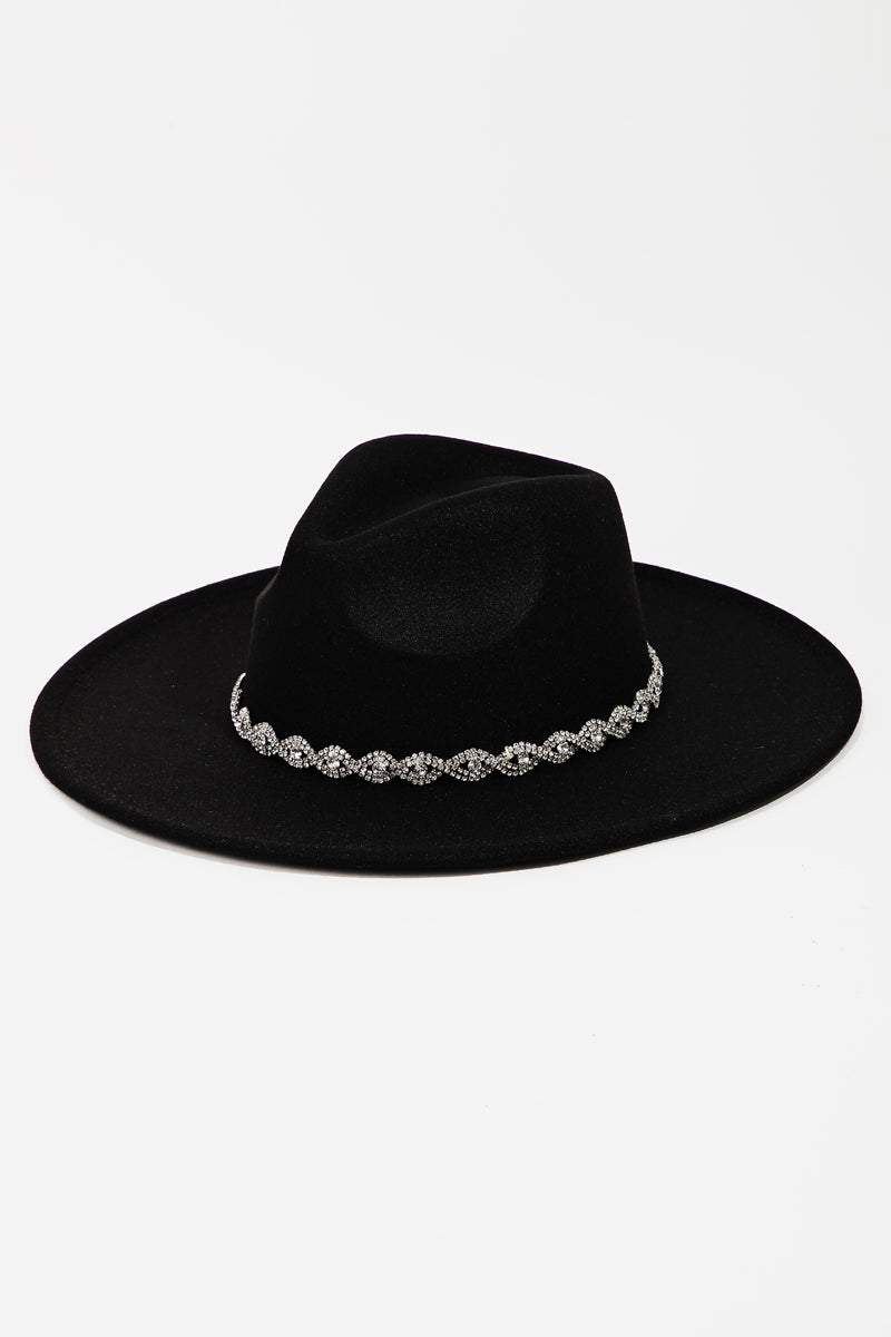 Rhinestone Chain Twist Strap Fedora