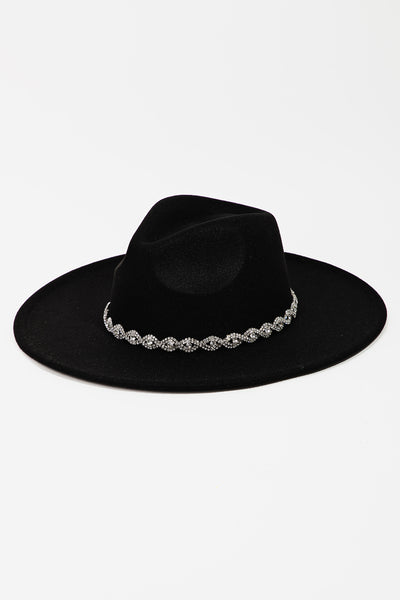 Rhinestone Chain Twist Strap Fedora