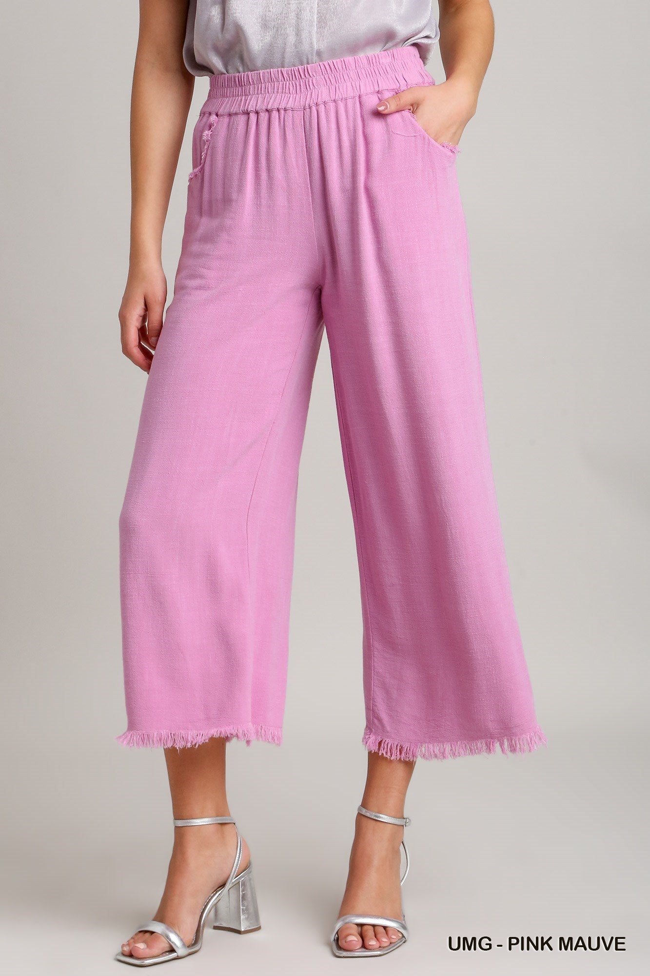 Linen Blend Frayed Hem Pant