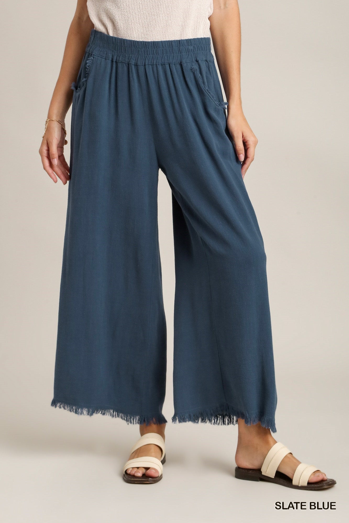 Linen Blend Frayed Hem Pant