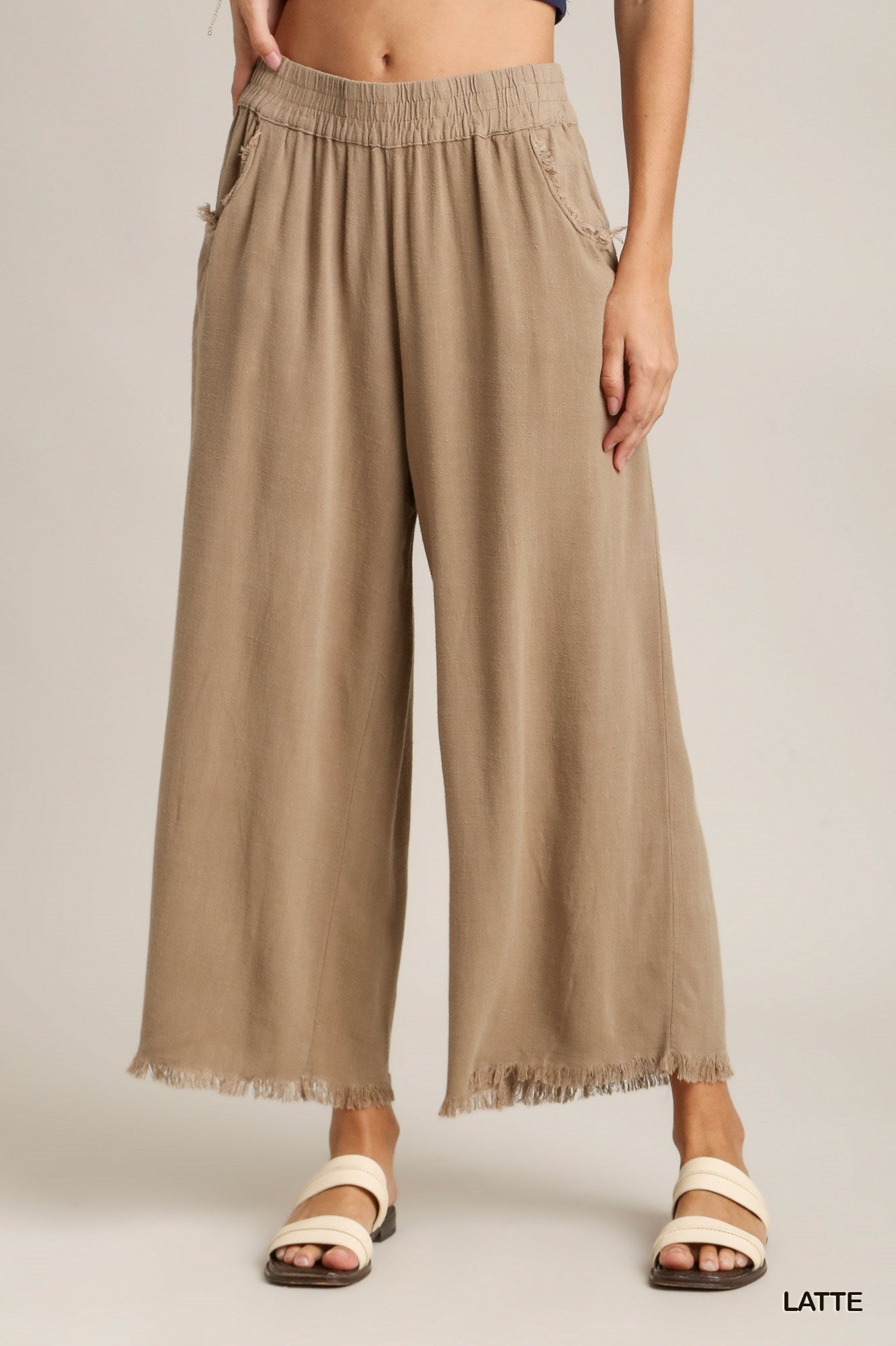 Linen Blend Frayed Hem Pant