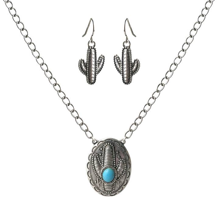Cactus Turquoise Necklace & Earrings Set