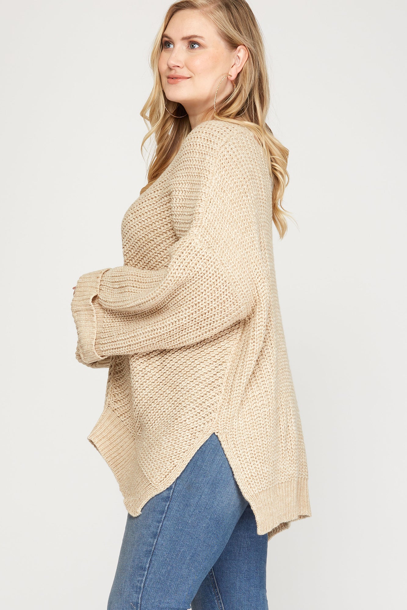 Knitted V Neck High Low Sweater