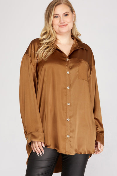 Oversized Satin Button Down Top