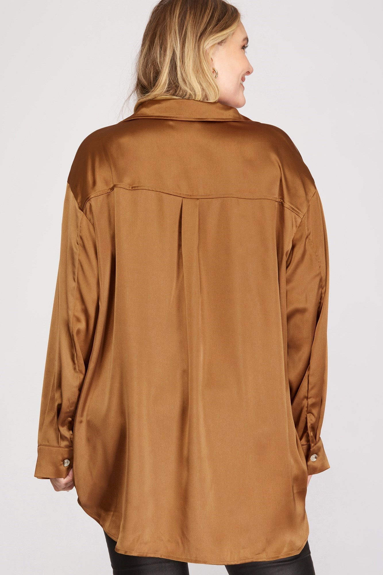 Oversized Satin Button Down Top