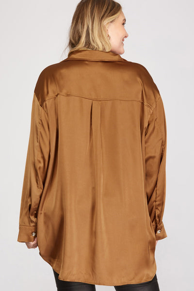 Oversized Satin Button Down Top