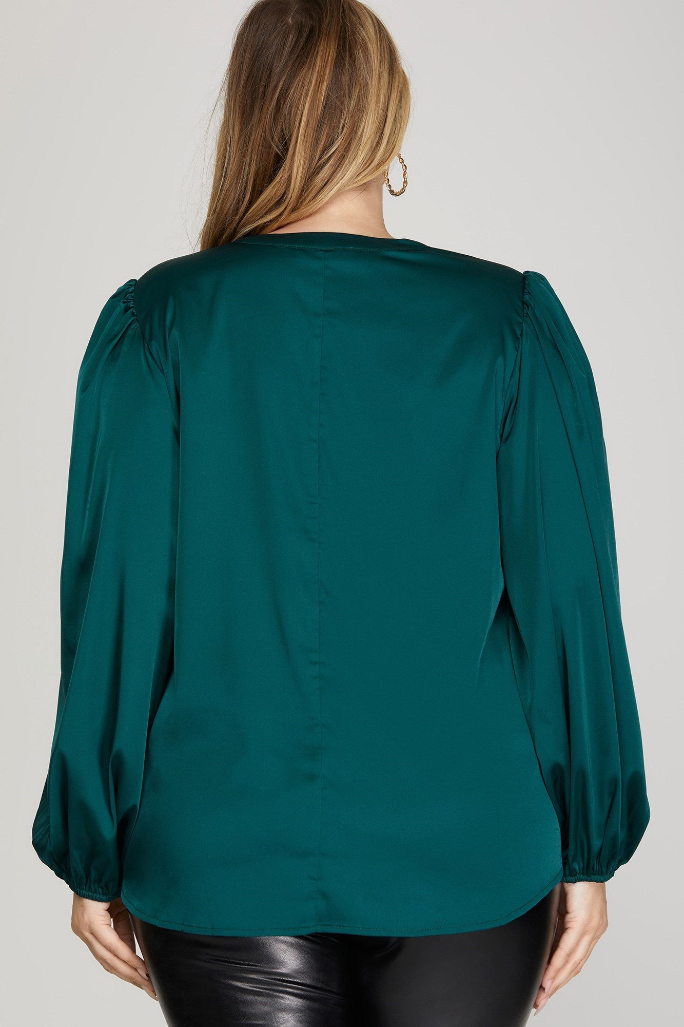 Puff Sleeve Notch Neck Satin Top