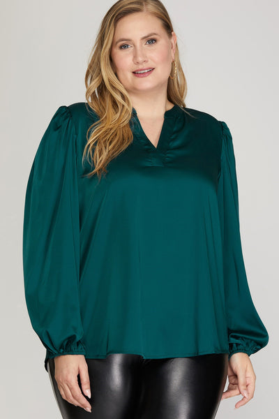 Puff Sleeve Notch Neck Satin Top