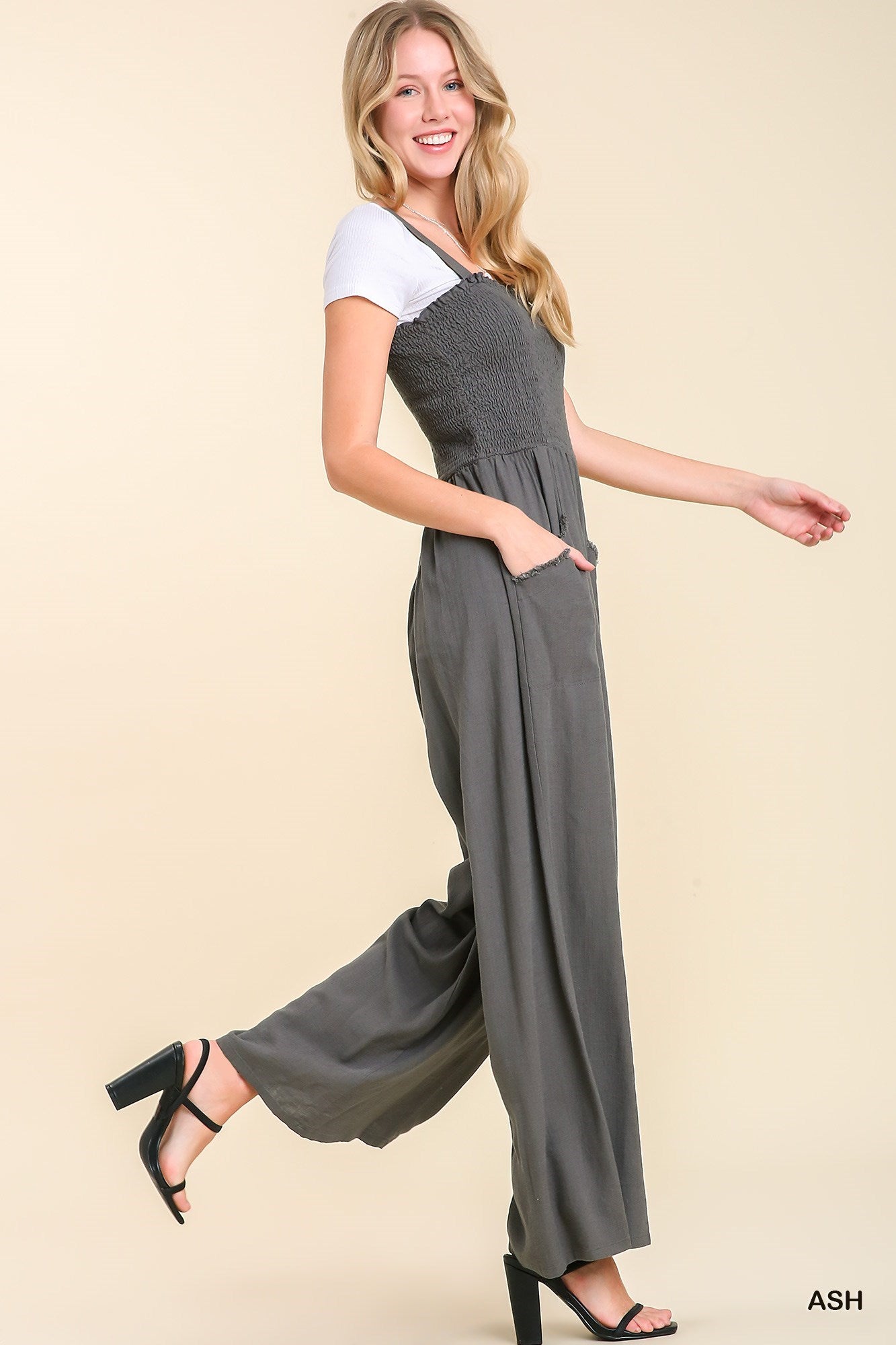 Linen Smocked Jumpsuit