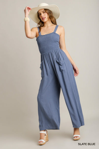 Linen Smocked Jumpsuit