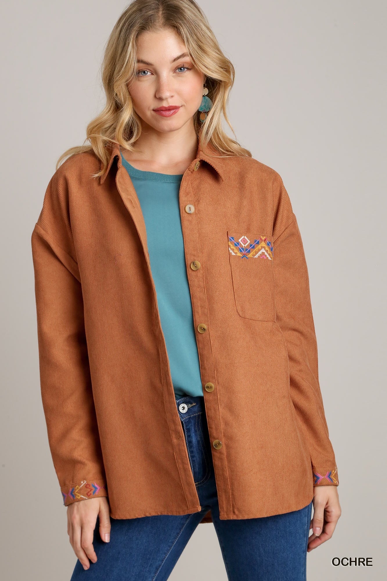Corduroy Jacket with Embroidery Detail