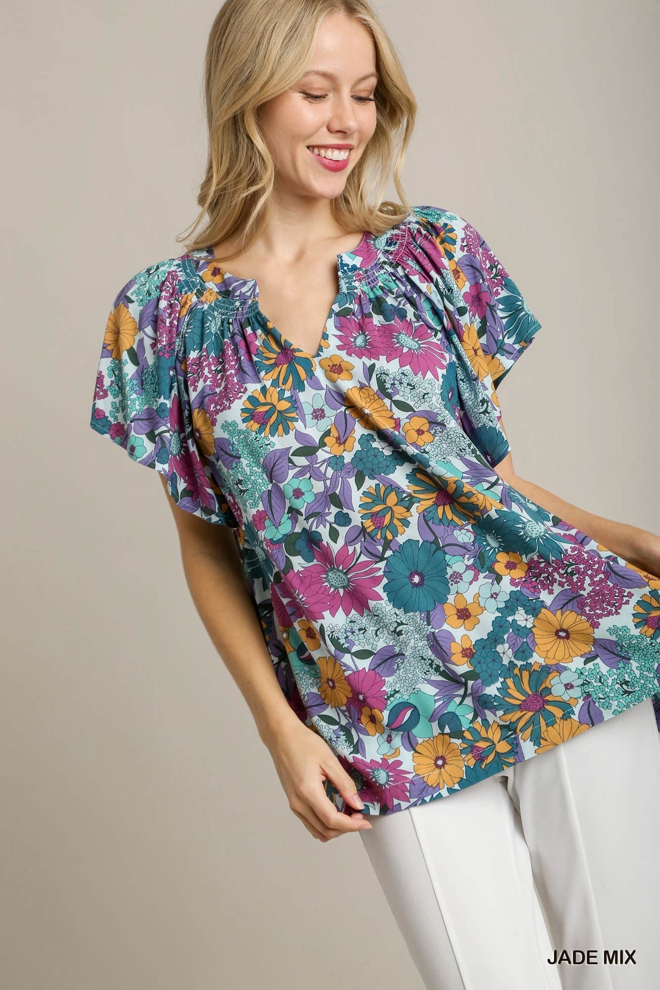 Floral Print Notch Neck Blouse