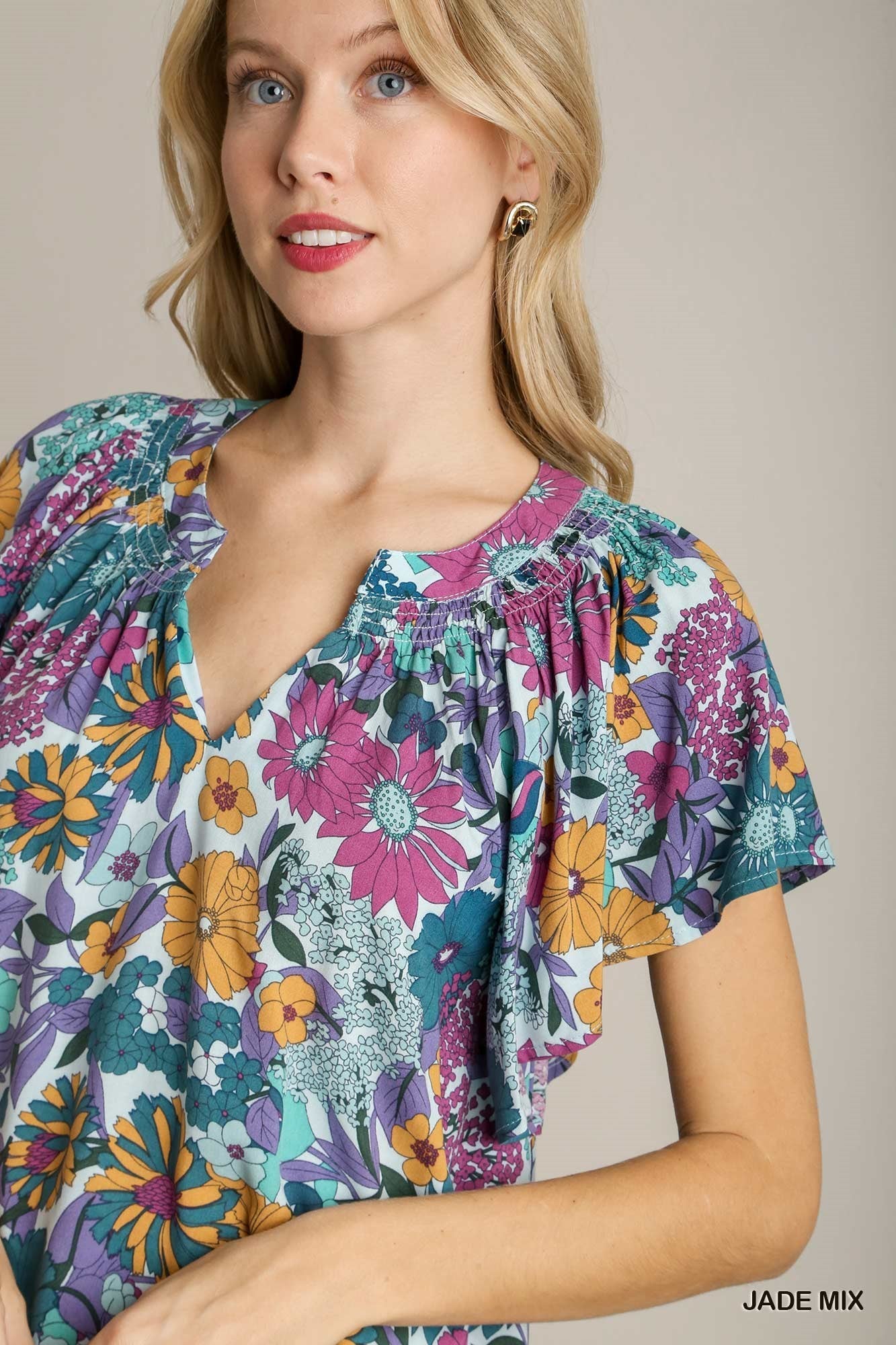 Floral Print Notch Neck Blouse