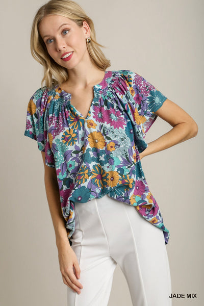 Floral Print Notch Neck Blouse