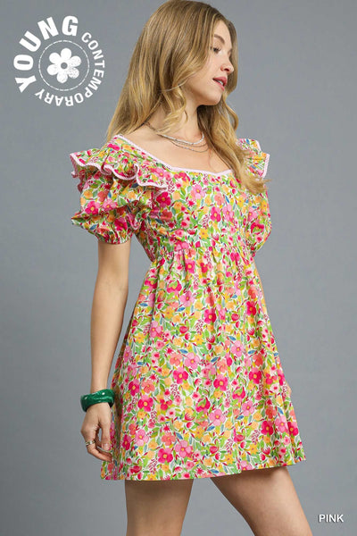 Floral Puff Sleeve Mini Dress