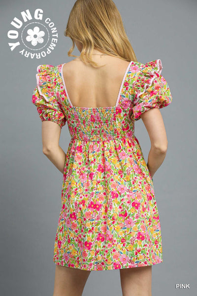 Floral Puff Sleeve Mini Dress