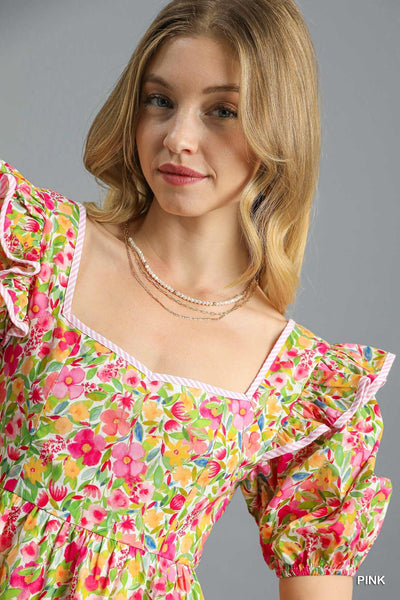 Floral Puff Sleeve Mini Dress