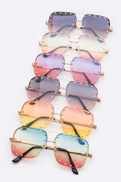 Studded Square Aviator Sunglasses