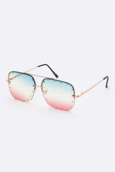 Studded Square Aviator Sunglasses
