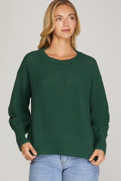 Waffle Knit Crewneck Sweater