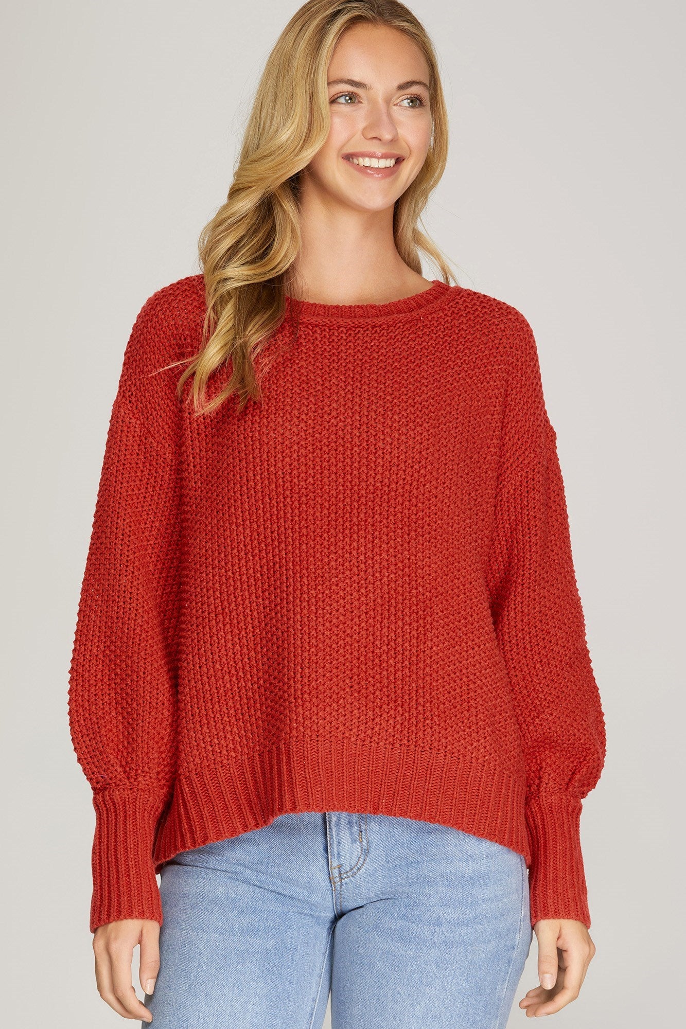Waffle Knit Crewneck Sweater