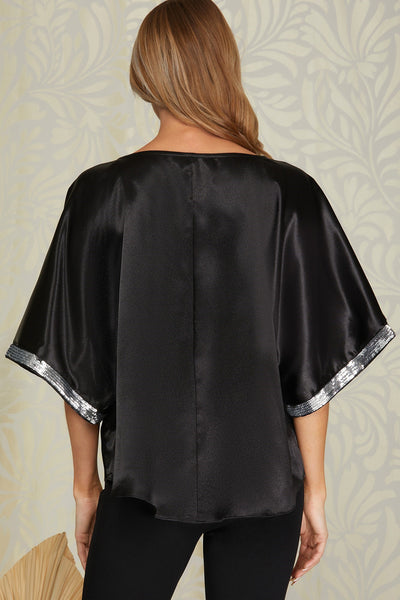 Kimono Sleeve Sequin Trim Top